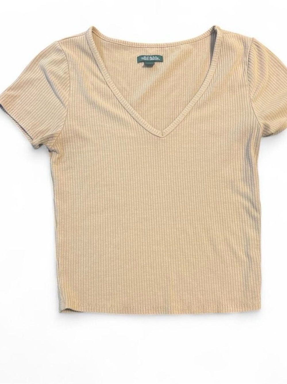 wild fable Ribbed V-Neck Short Sleeve Top - Tan